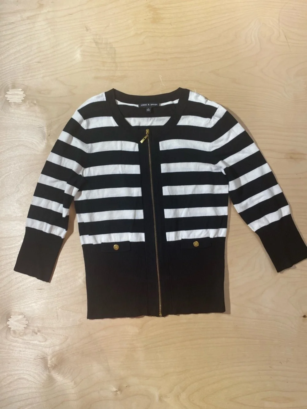 Cable & Gauge Black and White Striped Zip Knit Medium (RC)